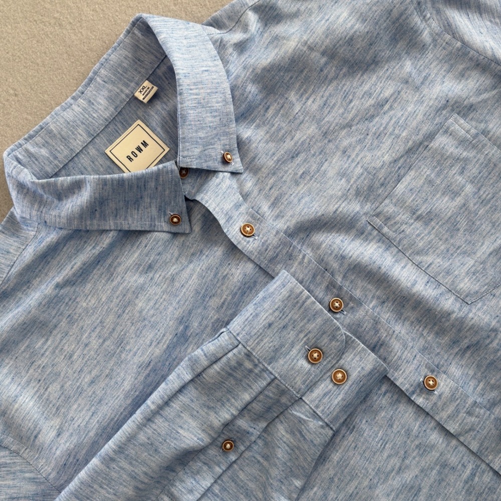 ROWM Men XXL Light Blue Heathered Button Down Shirt Long Sleeve Space Dye Pocket